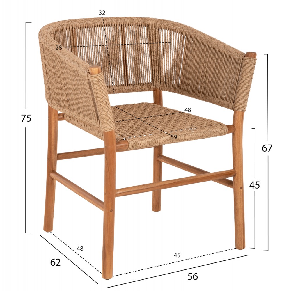 Πολυθρόνα "IRVINE" από ξύλο/σχοινί σε φυσικό χρώμα 64x56x76