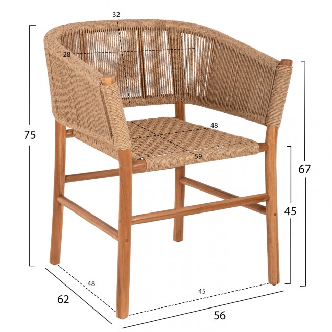 Πολυθρόνα "IRVINE" από ξύλο/σχοινί σε φυσικό χρώμα 64x56x76