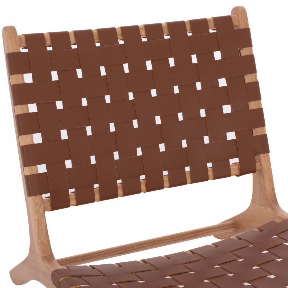 Πολυθρόνα "FELIPE" από ξύλο/τεχνόδερμα σε φυσικό/καφέ χρώμα 68x79x69