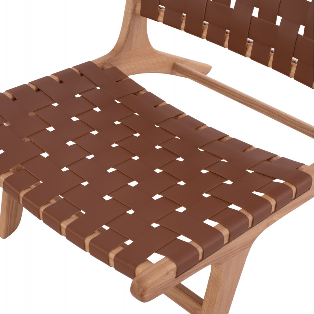 Πολυθρόνα "FELIPE" από ξύλο/τεχνόδερμα σε φυσικό/καφέ χρώμα 68x79x69