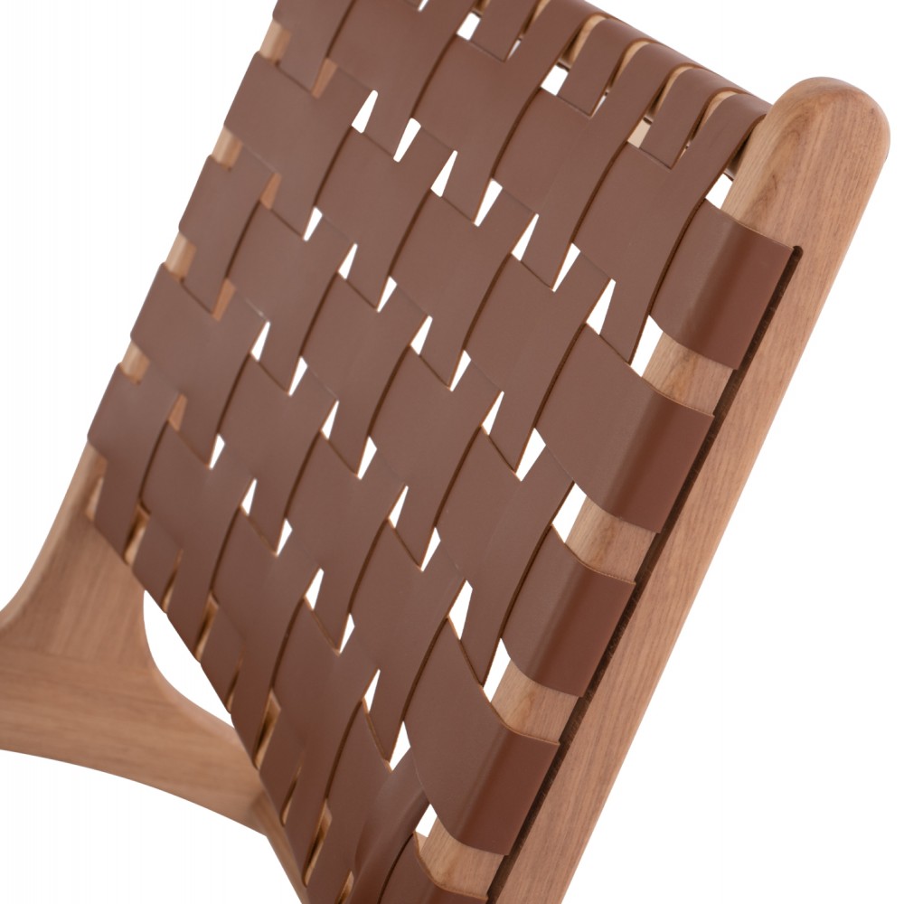 Πολυθρόνα "FELIPE" από ξύλο/τεχνόδερμα σε φυσικό/καφέ χρώμα 68x79x69