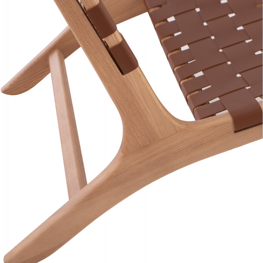 Πολυθρόνα "FELIPE" από ξύλο/τεχνόδερμα σε φυσικό/καφέ χρώμα 68x79x69