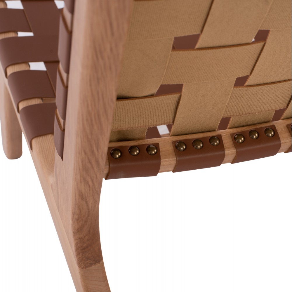 Πολυθρόνα "FELIPE" από ξύλο/τεχνόδερμα σε φυσικό/καφέ χρώμα 68x79x69