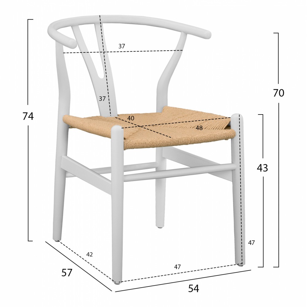 Καρέκλα "BRAVE" από ξύλο/σχοινί σε λευκό/μπεζ χρώμα 54x57x74