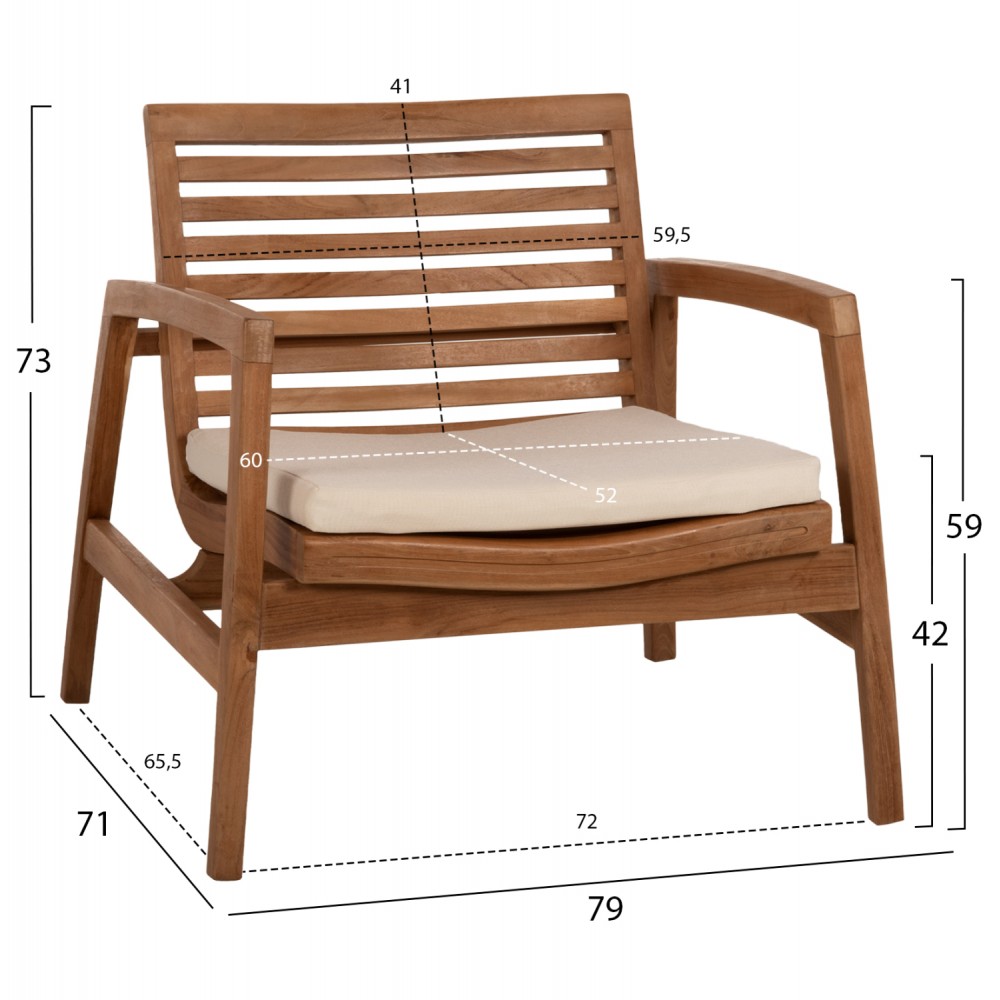 Σετ σαλονιού "DOVER" από μασίφ σε χρώμα φυσικό 115x58,5x47