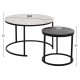 Σετ τραπέζια 2τμχ από MDF/μέταλλο σε χρώμα μαύρο/λευκό με εφέ μαρμάρου Φ80x48