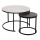 Σετ τραπέζια 2τμχ από MDF/μέταλλο σε χρώμα μαύρο/λευκό με εφέ μαρμάρου Φ80x48