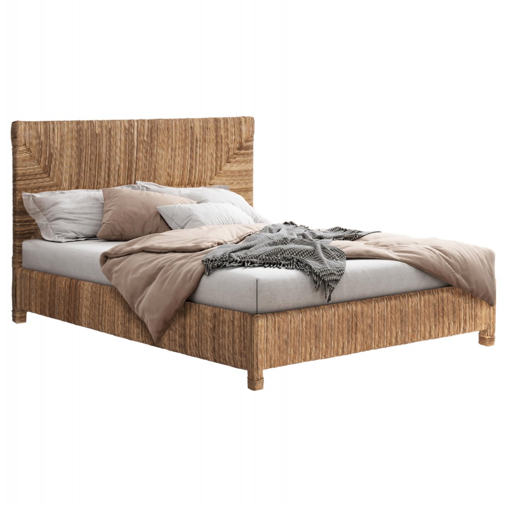 Κρεβάτι "THAW" από μασίφ/ψάθα σε χρώμα φυσικό 180x200