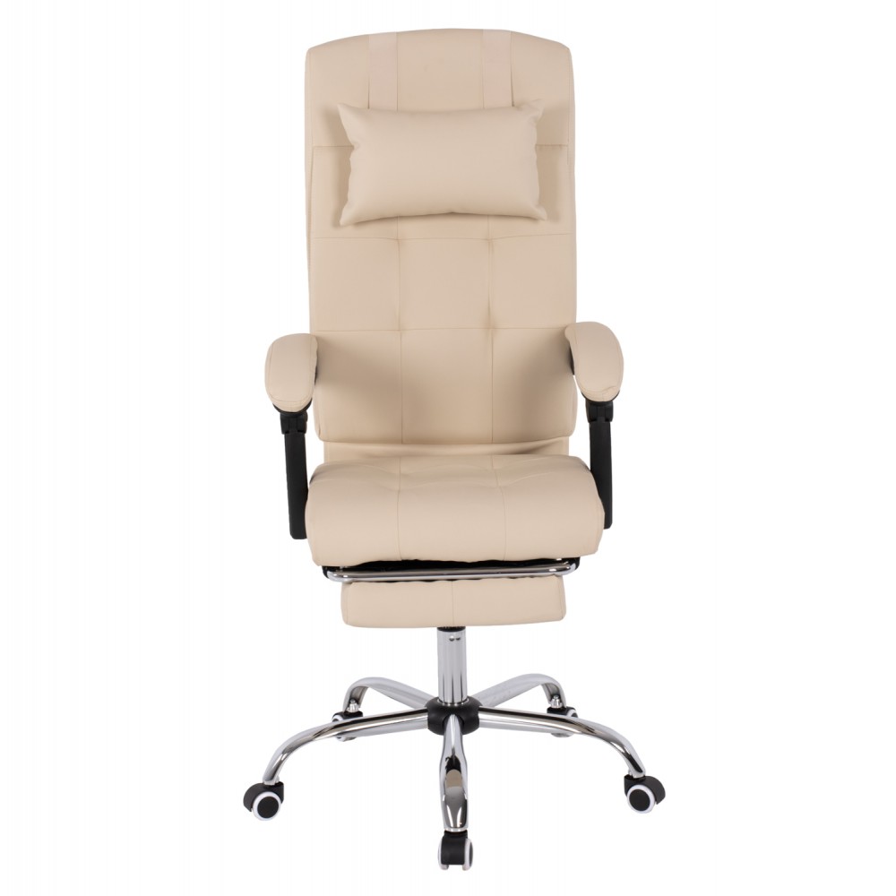 Πολυθρόνα διευθυντή από PU σε χρώμα μπέζ με υποπόδιο 58x71x128