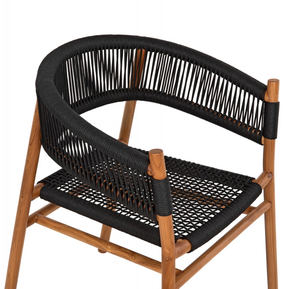 Πολυθρόνα "IRVING" από ξύλο/σχοινί σε φυσικό/μαύρο χρώμα 62x55x75