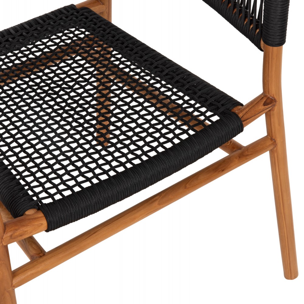 Πολυθρόνα "IRVING" από ξύλο/σχοινί σε φυσικό/μαύρο χρώμα 62x55x75