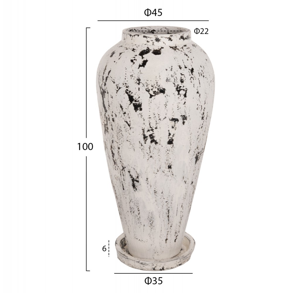 Διακοσμητικό βάζο δαπέδου σε χρώμα αντικέ λευκό Φ45x100