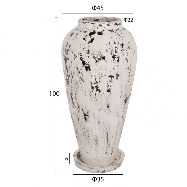 Διακοσμητικό βάζο δαπέδου σε χρώμα αντικέ λευκό Φ45x100