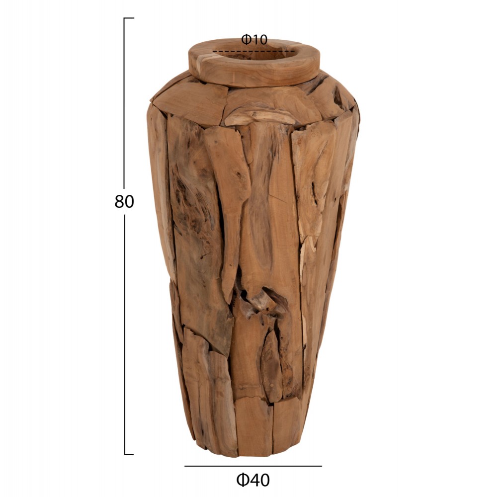 Διακοσμητικό βάζο δαπέδου από ξύλο σε χρώμα φυσικό Φ40x80