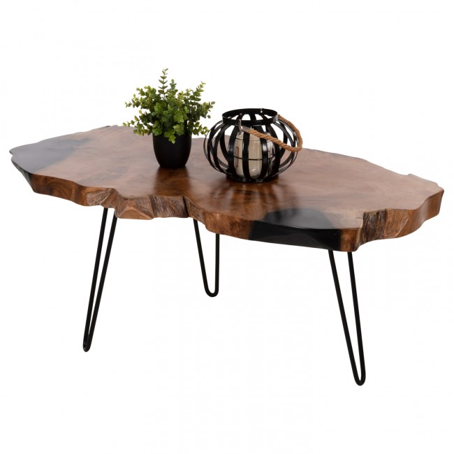 Τραπέζι σαλονιού "GLAZE" από ξύλο/μέταλλο σε χρώμα φυσικό/μαύρο 110x60x48