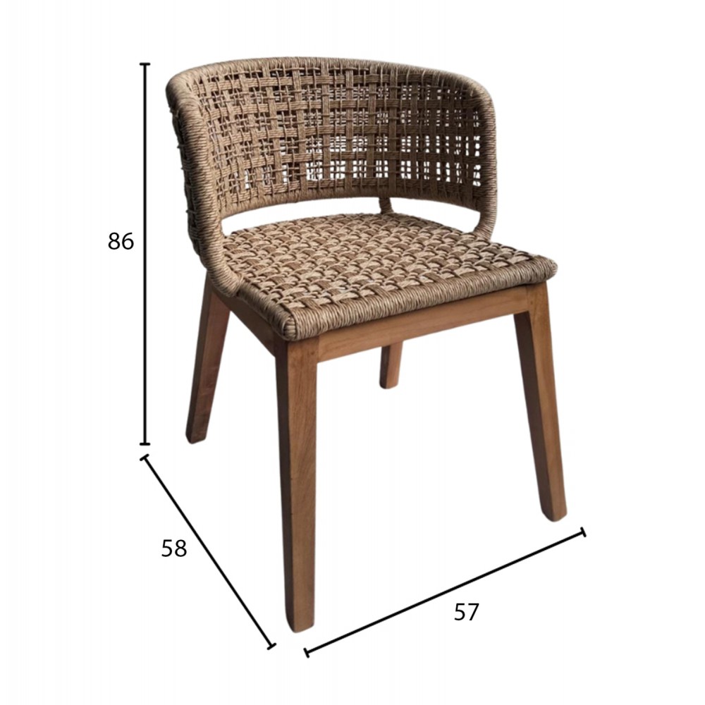 Πολυθρόνα "FARLEY" από ξύλο/σχοινί σε φυσικό χρώμα 57x58x86