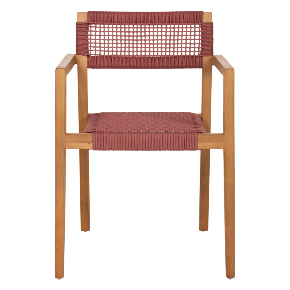 Πολυθρόνα "CHARLOTTE" από ξύλο/σχοινί σε φυσικό/ρόζ χρώμα 59x54x83