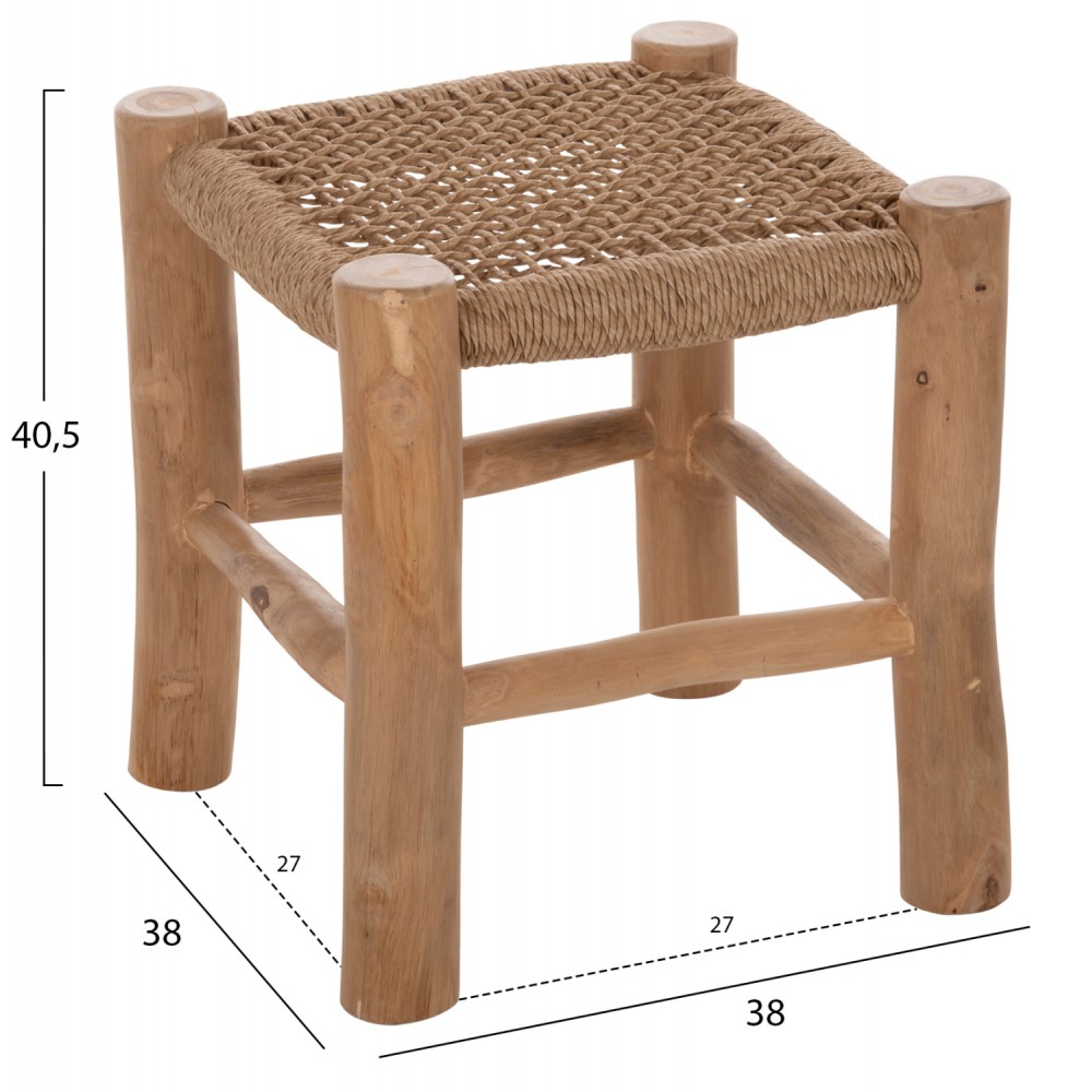 Σκαμπό "LONDER" από ξύλο/σχοινί σε φυσικό χρώμα 38x38x40,5