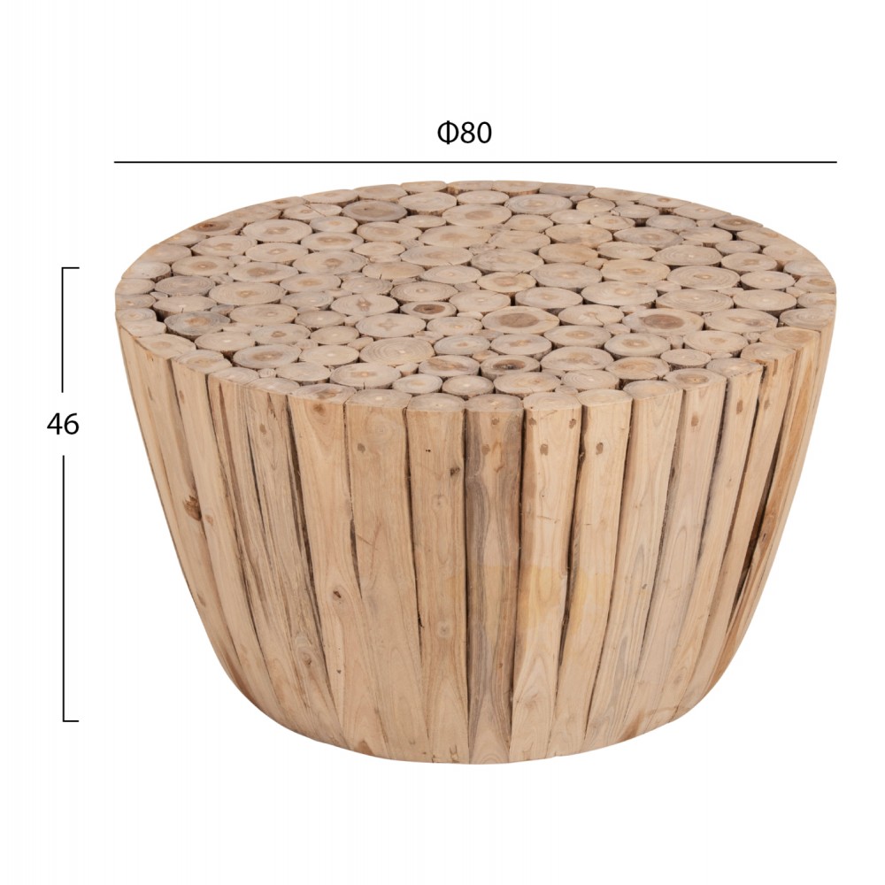 Τραπέζι σαλονιού από μασίφ σε χρώμα φυσικό Φ80x46