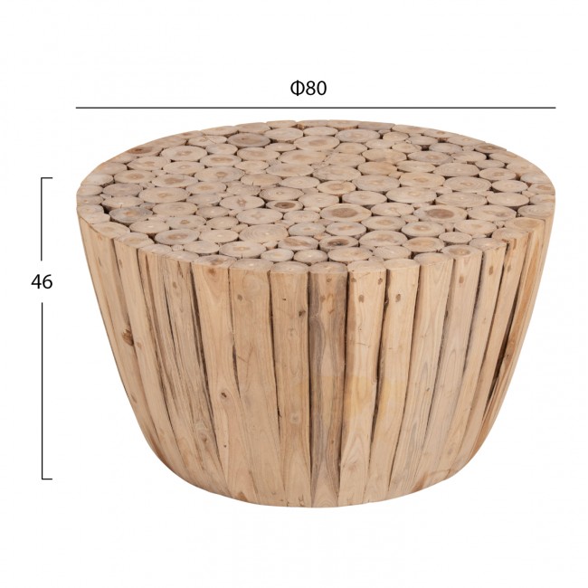 Τραπέζι σαλονιού από μασίφ σε χρώμα φυσικό Φ80x46