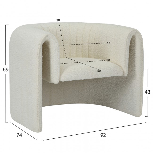 Πολυθρόνα "RIKER" από ύφασμα/μέταλλο σε λευκό χρώμα 92x74x69