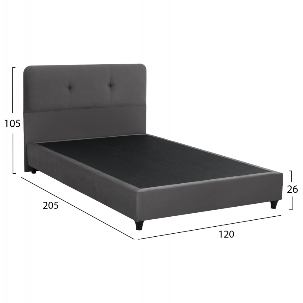 Κρεβάτι "DOLORES" από βελούδο σε χρώμα γκρι 120x200