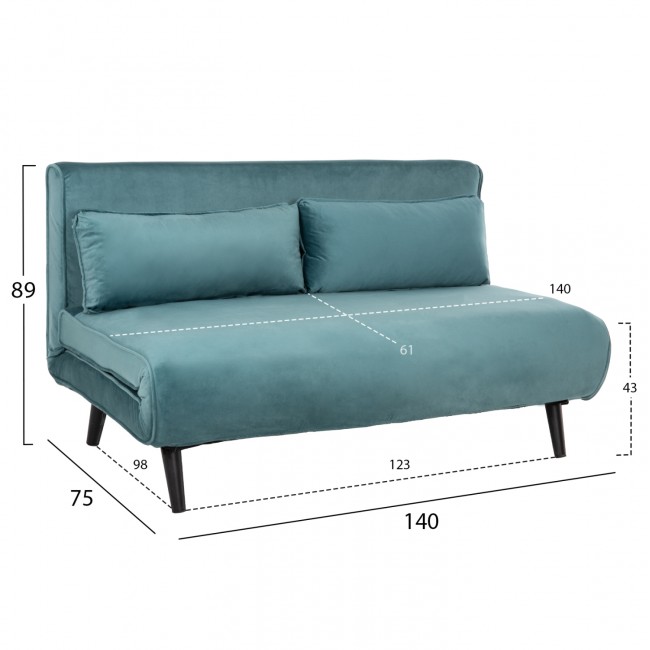 Καναπές κρεβάτι "ASMA" από βελούδο σε χρώμα μέντας 140x75x89
