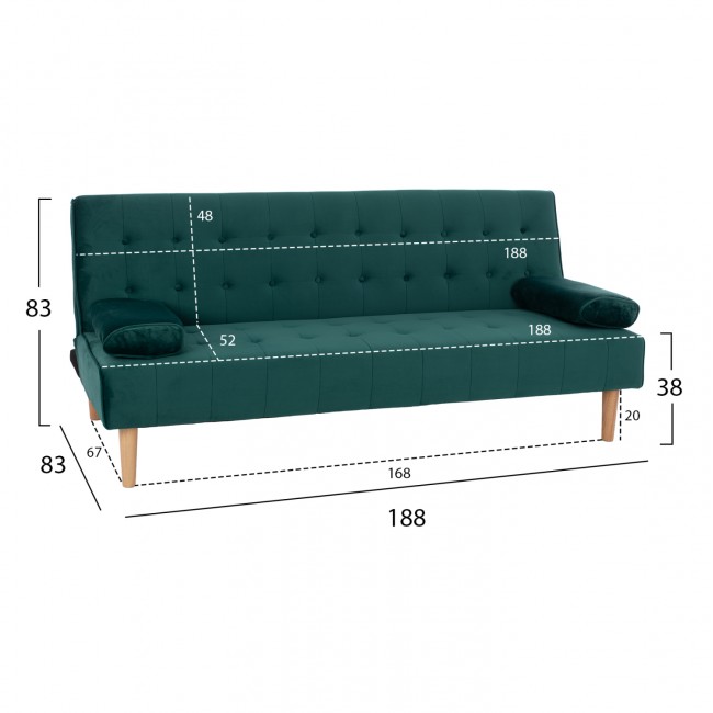 Καναπές κρεβάτι "WANDA" από βελούδο σε χρώμα κυπαρισσί 188x83x83