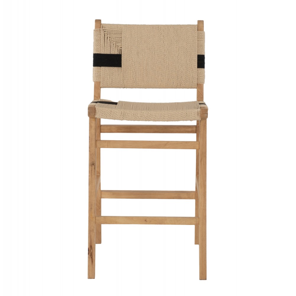 Σκαμπό μπαρ από σχοινί/ξύλο σε χρώμα φυσίκο 45x46x95