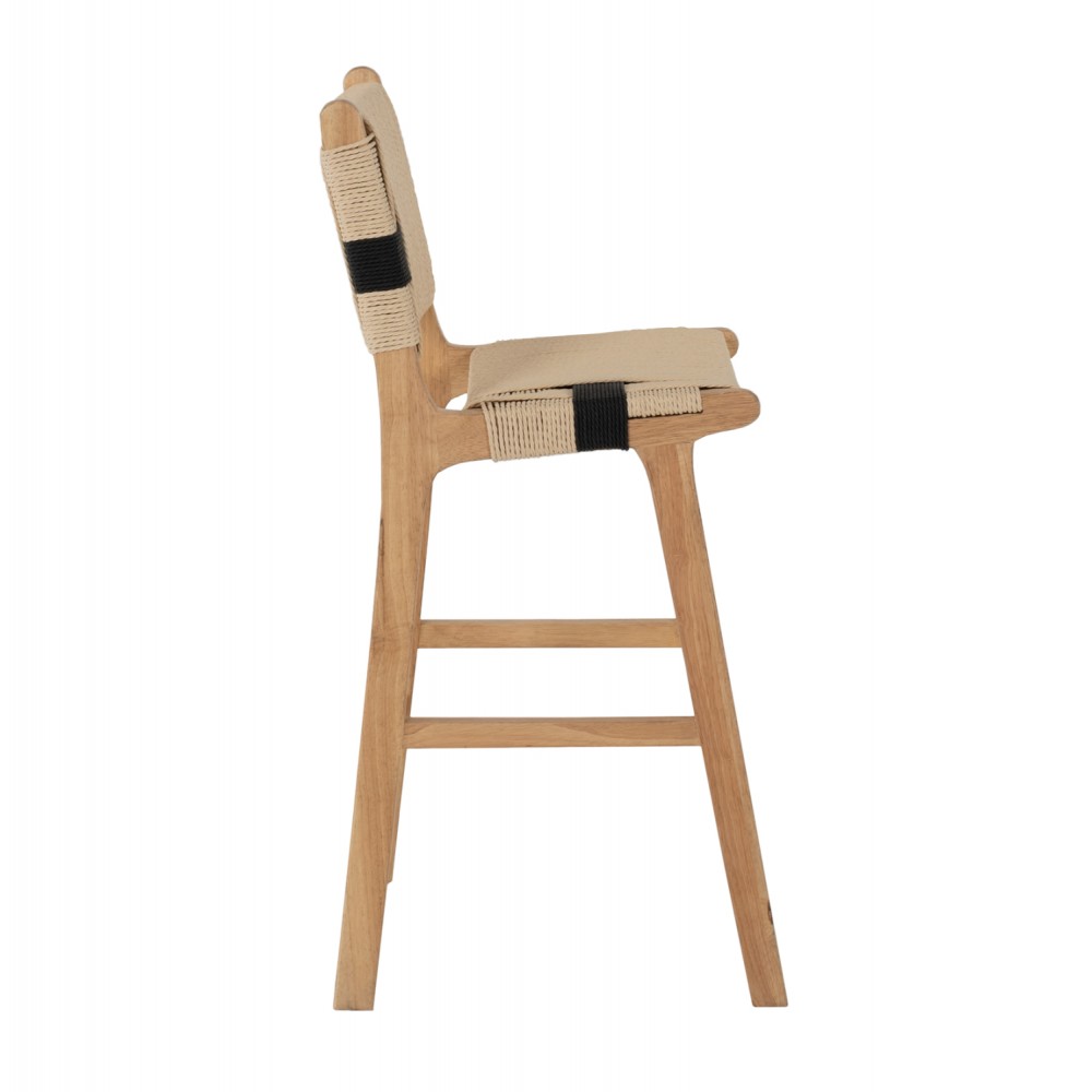 Σκαμπό μπαρ από σχοινί/ξύλο σε χρώμα φυσίκο 45x46x95