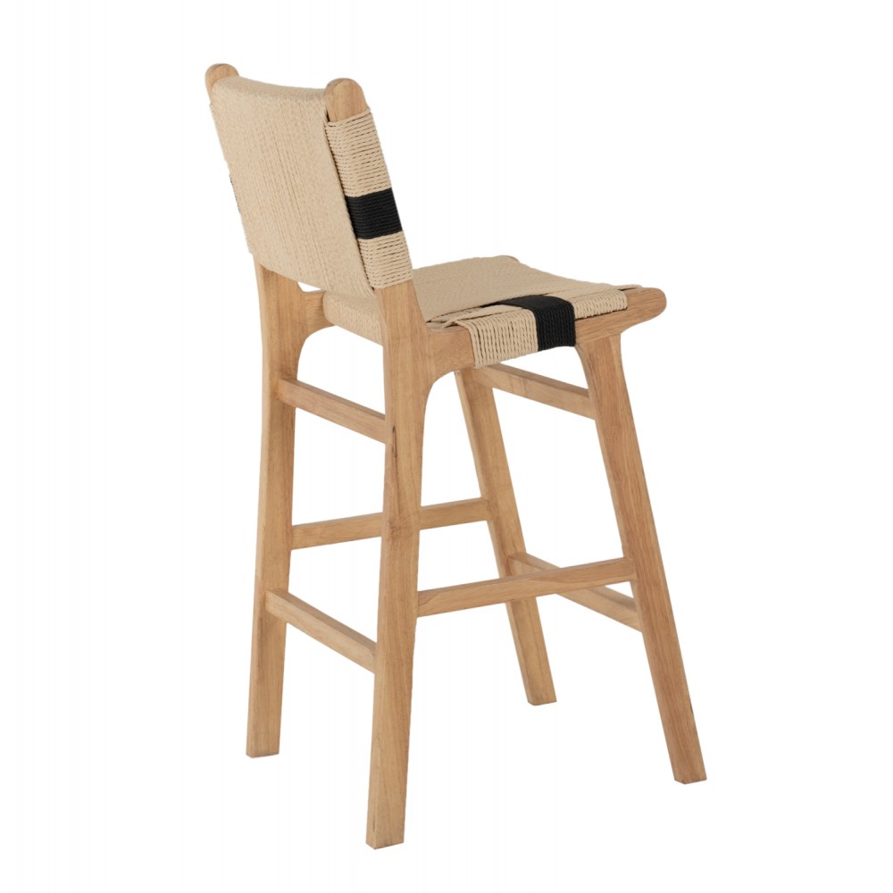 Σκαμπό μπαρ από σχοινί/ξύλο σε χρώμα φυσίκο 45x46x95