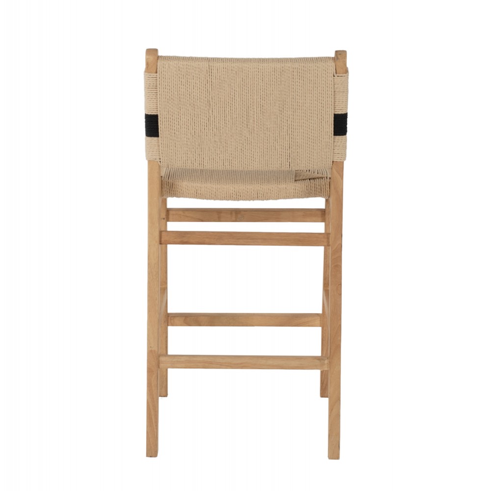 Σκαμπό μπαρ από σχοινί/ξύλο σε χρώμα φυσίκο 45x46x95