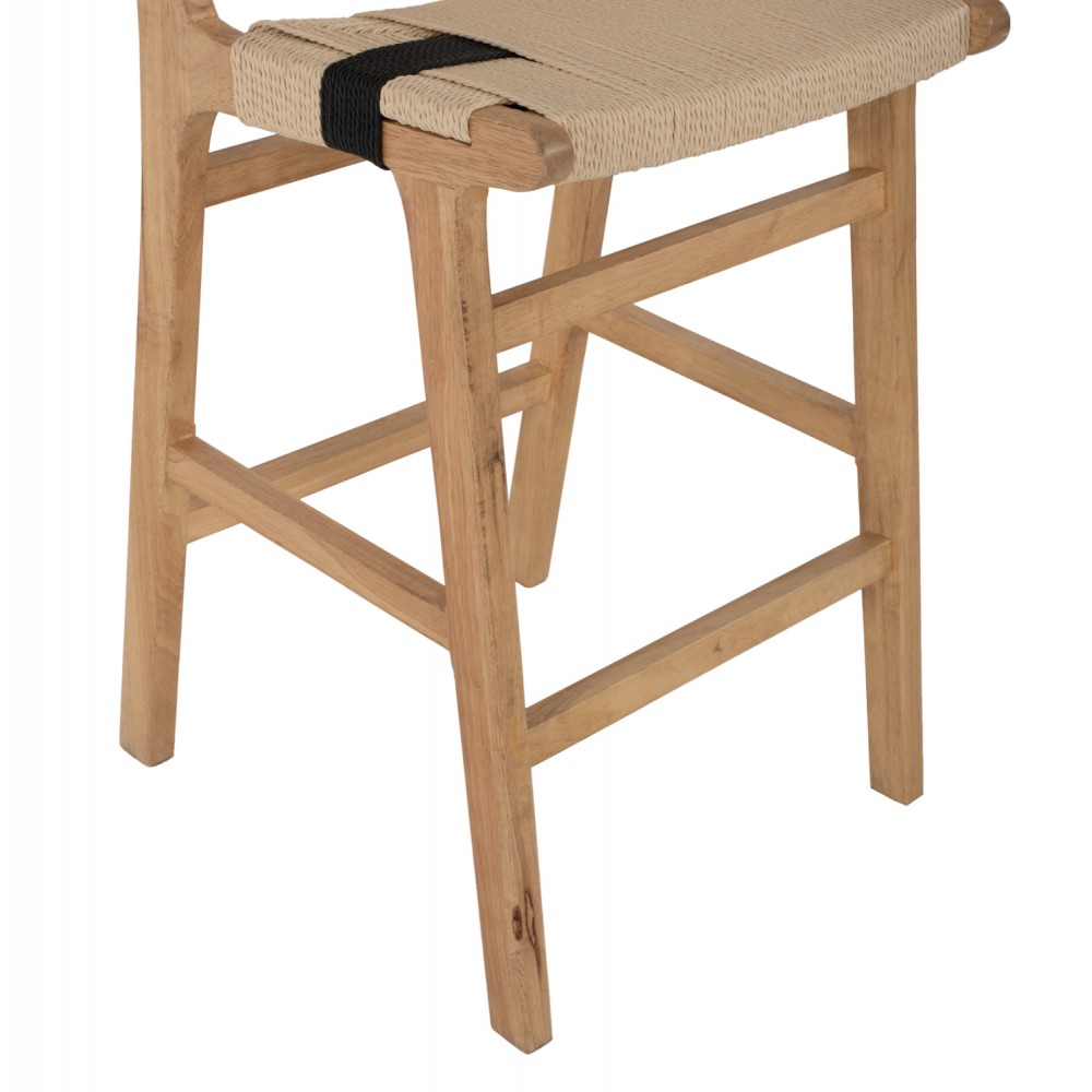 Σκαμπό μπαρ από σχοινί/ξύλο σε χρώμα φυσίκο 45x46x95