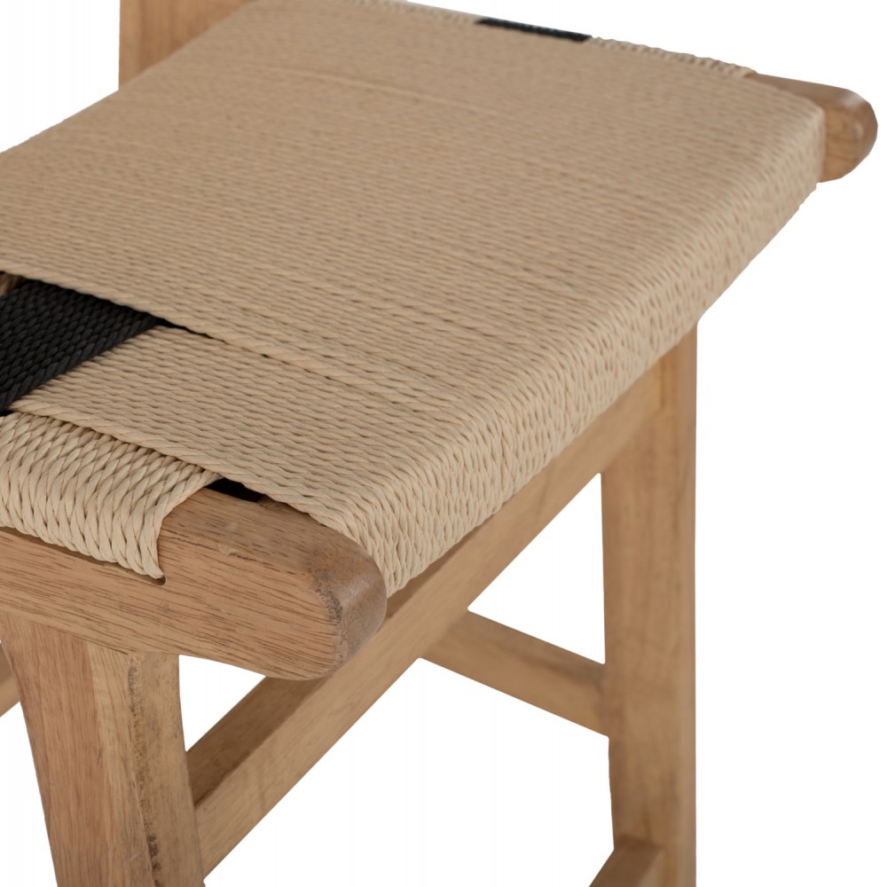 Σκαμπό μπαρ από σχοινί/ξύλο σε χρώμα φυσίκο 45x46x95