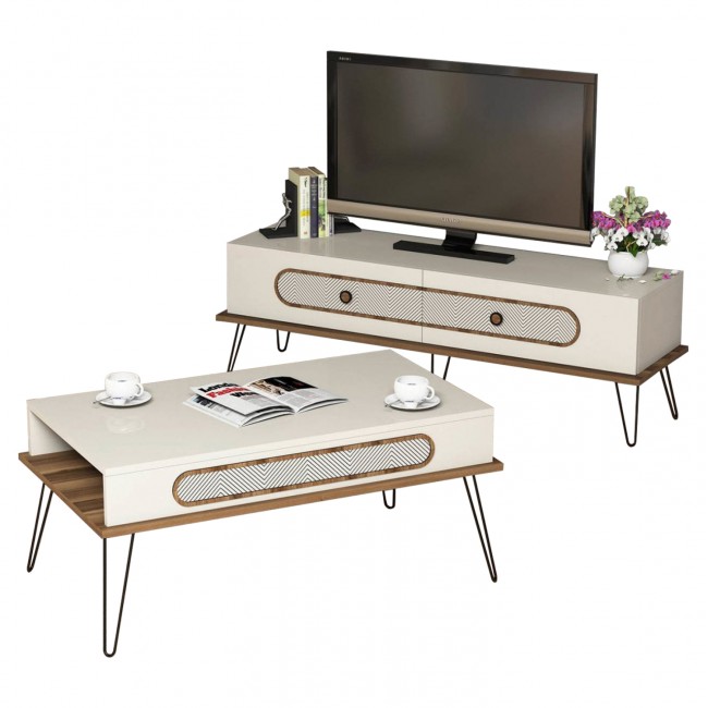 Σύνθεση σαλονιού σε κρέμ/καρυδί χρώμα 145x40x45