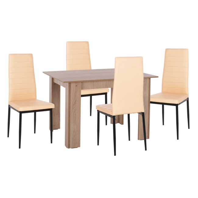 Σετ τραπεζαρίας 5τμχ από μέταλλο/τεχνόδερμα σε χρώμα σονόμα/ανοιχτό κρεμ 110x80x77