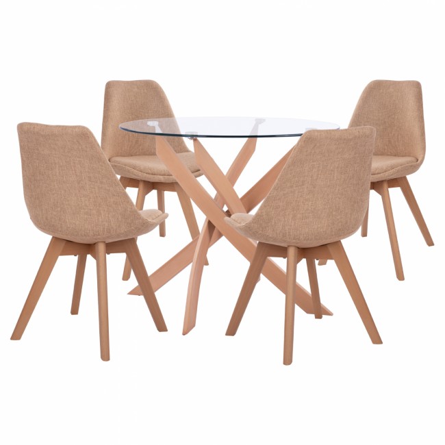 Σετ τραπεζαρίας 5τμχ από μέταλλο/γυαλί σε χρώμα φυσικό/μπέζ Φ90X74