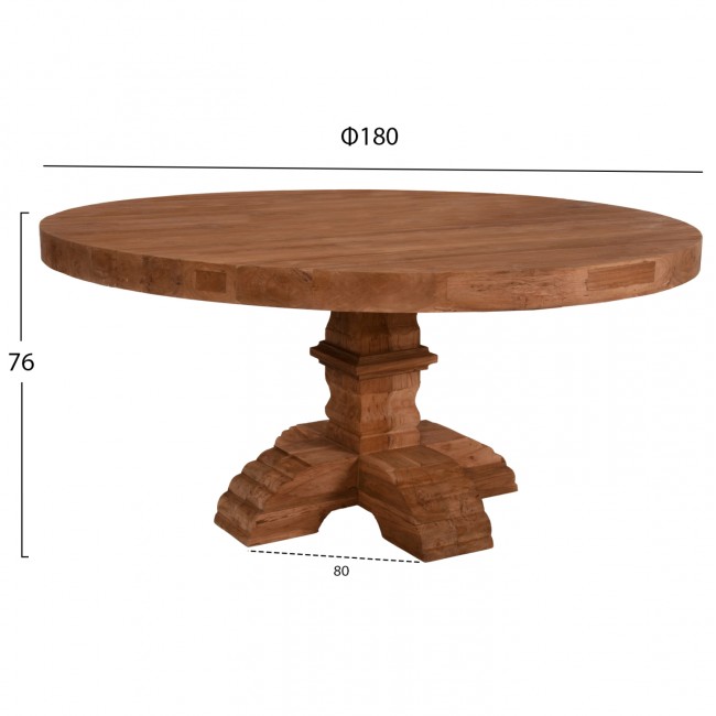 Τραπέζι "PROVENCE" από ξύλο σε χρώμα φυσικό Φ180x76