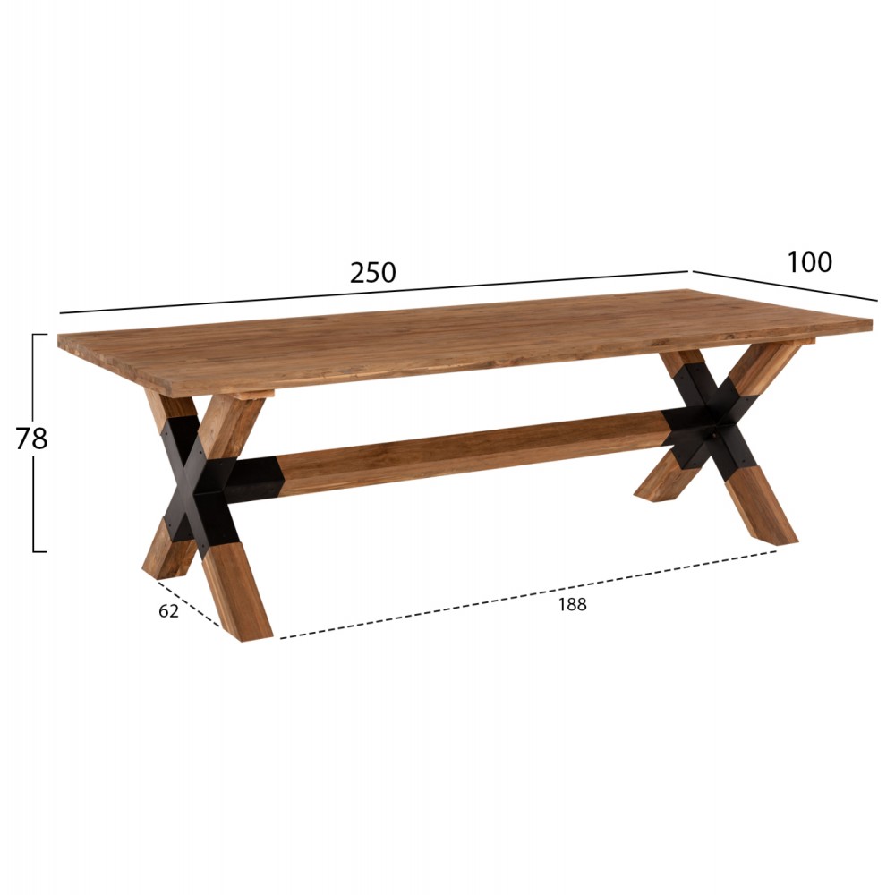 Τραπέζι τραπεζαρίας από ξύλο/μέταλλο σε χρώμα φυσικό/μαύρο 250x100x78