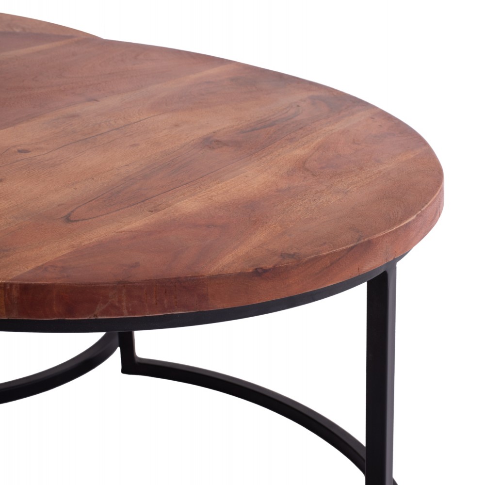 Σετ ζιγκόν "OBI" 3τμχ από ξύλο/μέταλλο σε χρώμα καρυδί/μαύρο 78x78x47