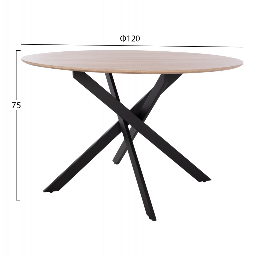 Τραπέζι "ROSARIO" από mdf/μέταλλο σε χρώμα σονόμα/μαύρο Φ120Χ75