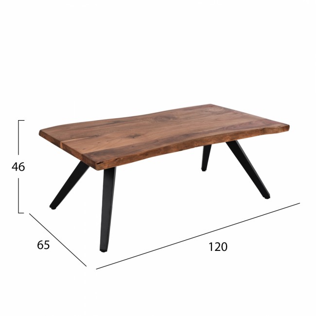 Τραπέζι σαλονιού "JOSINA" από ξύλο/μέταλλο σε φυσικό/μαύρο χρώμα 120x65x46