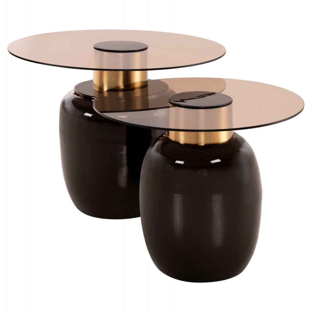 Τραπέζια βοηθητικά "FRYN" από μέταλλο/γυαλί σε χρώμα καφέ/χρύσο Φ60x46,5