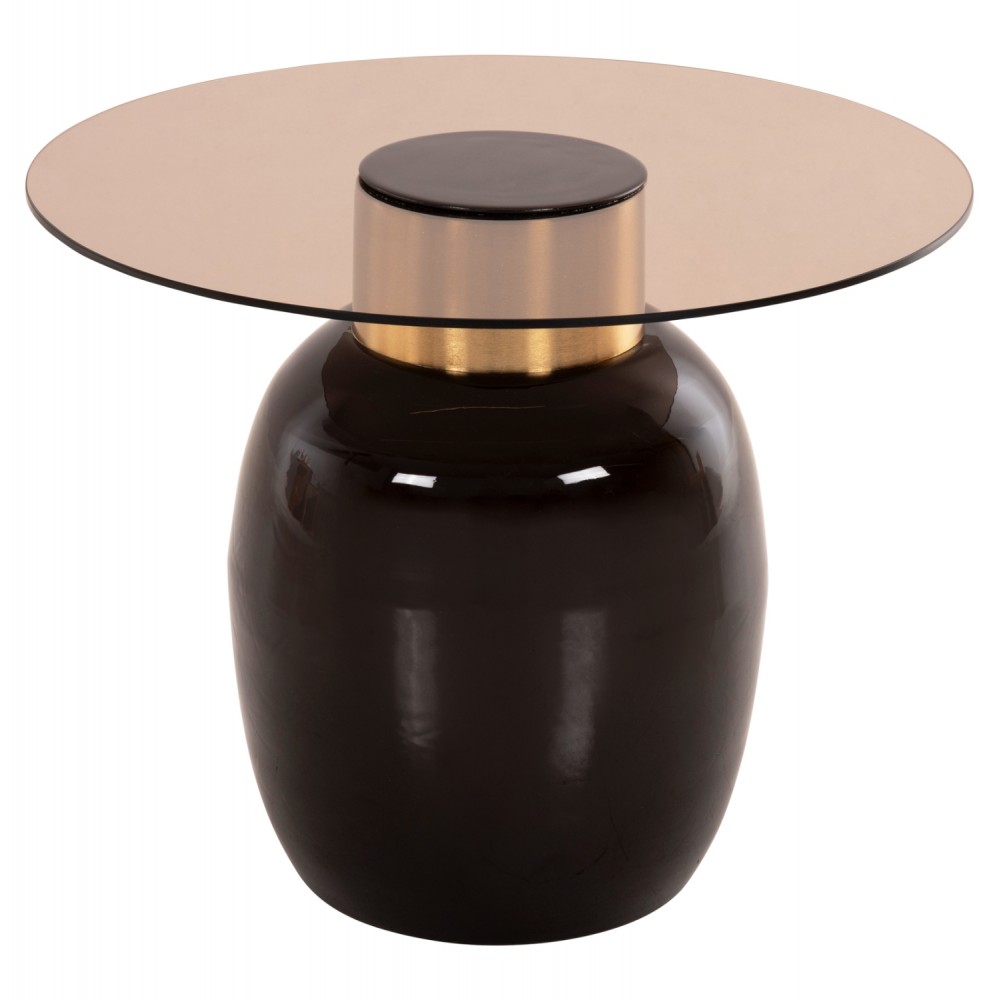 Τραπέζια βοηθητικά "FRYN" από μέταλλο/γυαλί σε χρώμα καφέ/χρύσο Φ60x46,5