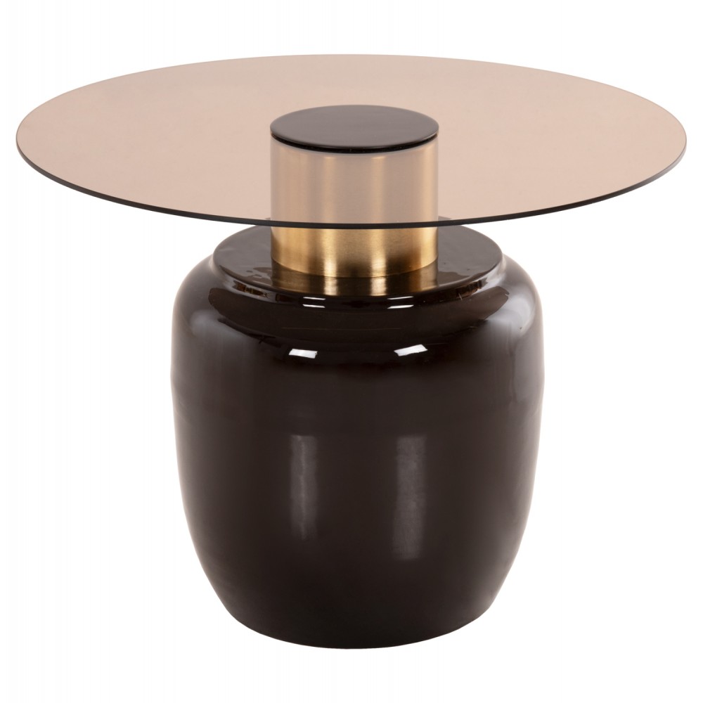 Τραπέζια βοηθητικά "FRYN" από μέταλλο/γυαλί σε χρώμα καφέ/χρύσο Φ60x46,5