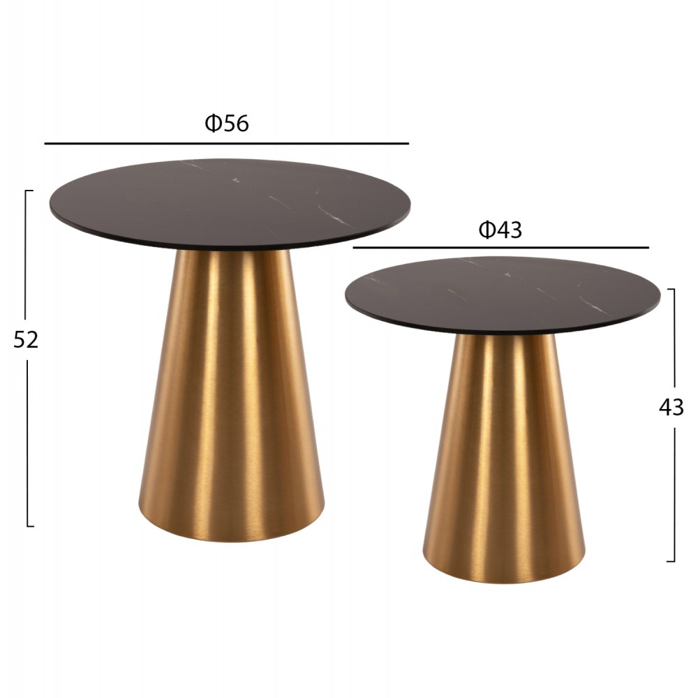 Τραπέζια βοηθητικά "RENGI" από μέταλλο/κεραμικό σε χρώμα μαύρο/χρύσο Φ56x52