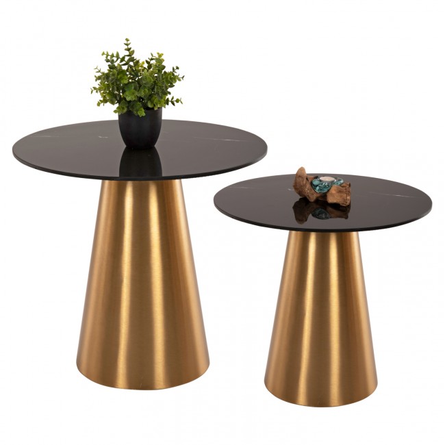 Τραπέζια βοηθητικά "RENGI" από μέταλλο/κεραμικό σε χρώμα μαύρο/χρύσο Φ56x52