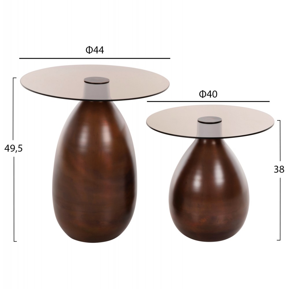 Τραπέζια βοηθητικά "REGEN" από μέταλλο/γυαλί σε χρώμα χάλκινο Φ44x49,5