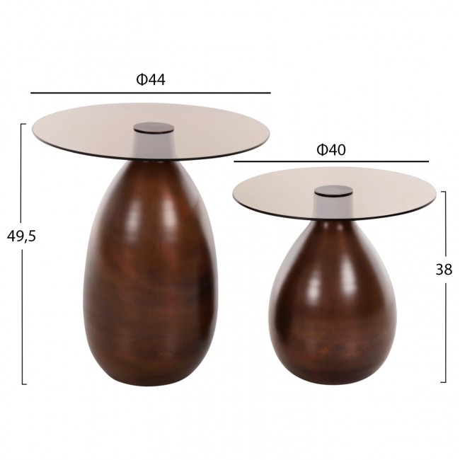 Τραπέζια βοηθητικά "REGEN" από μέταλλο/γυαλί σε χρώμα χάλκινο Φ44x49,5