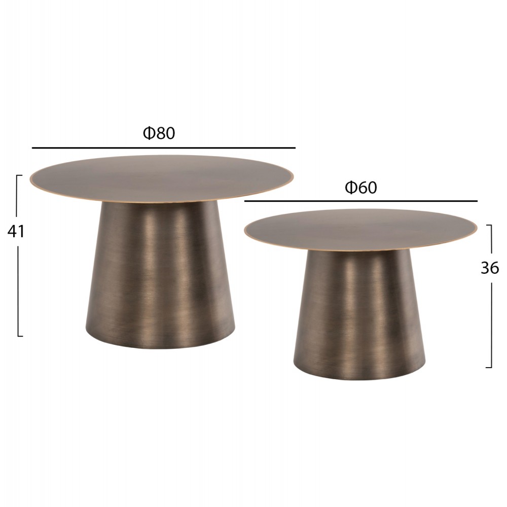 Τραπέζια σαλονιού "NICKELY" από μέταλλο σε χρώμα ασημί ματ Φ80x41